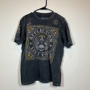 Affliction Live Fast Skull Wings Graphic‎ T Shirt Mens Large Black Wash